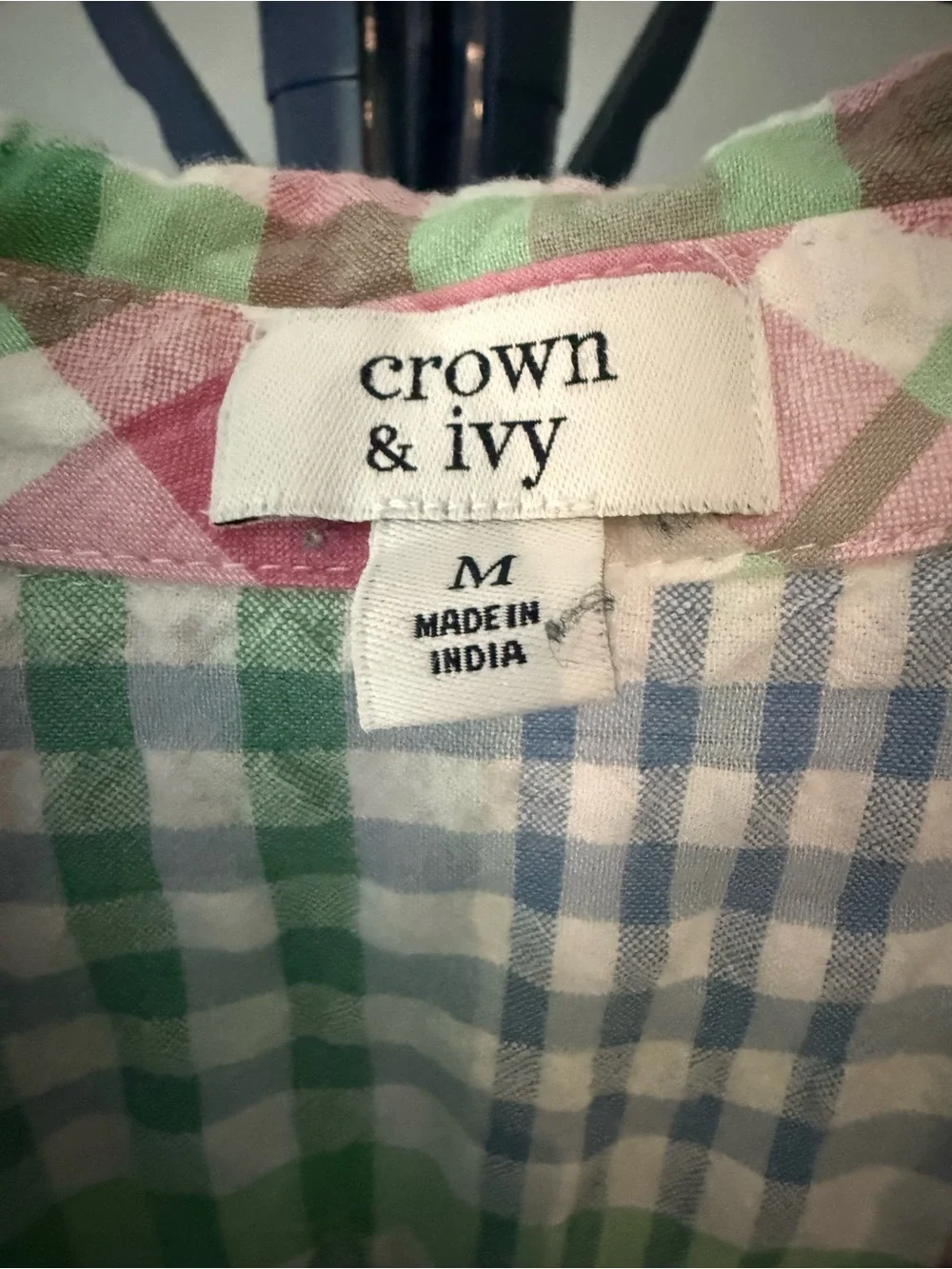 Crown & Ivy Pastel Plaid Cotton Button Up Shirt Medium